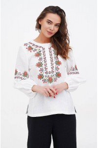 Festive peacock, women's embroidered linen blouse