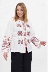 Svetlytsia, women's embroidered white blouse with red embroidery