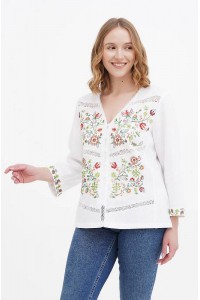 Violetta, white women's embroidered linen blouse, white embroidery