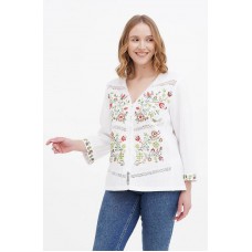 Violetta, white women's embroidered linen blouse, white embroidery