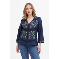 Виолетта, блузка синяя женская вышиванка из льна, с вышивкой Виолетта, блузка синяя женская вышиванка из льна, с вышивкой