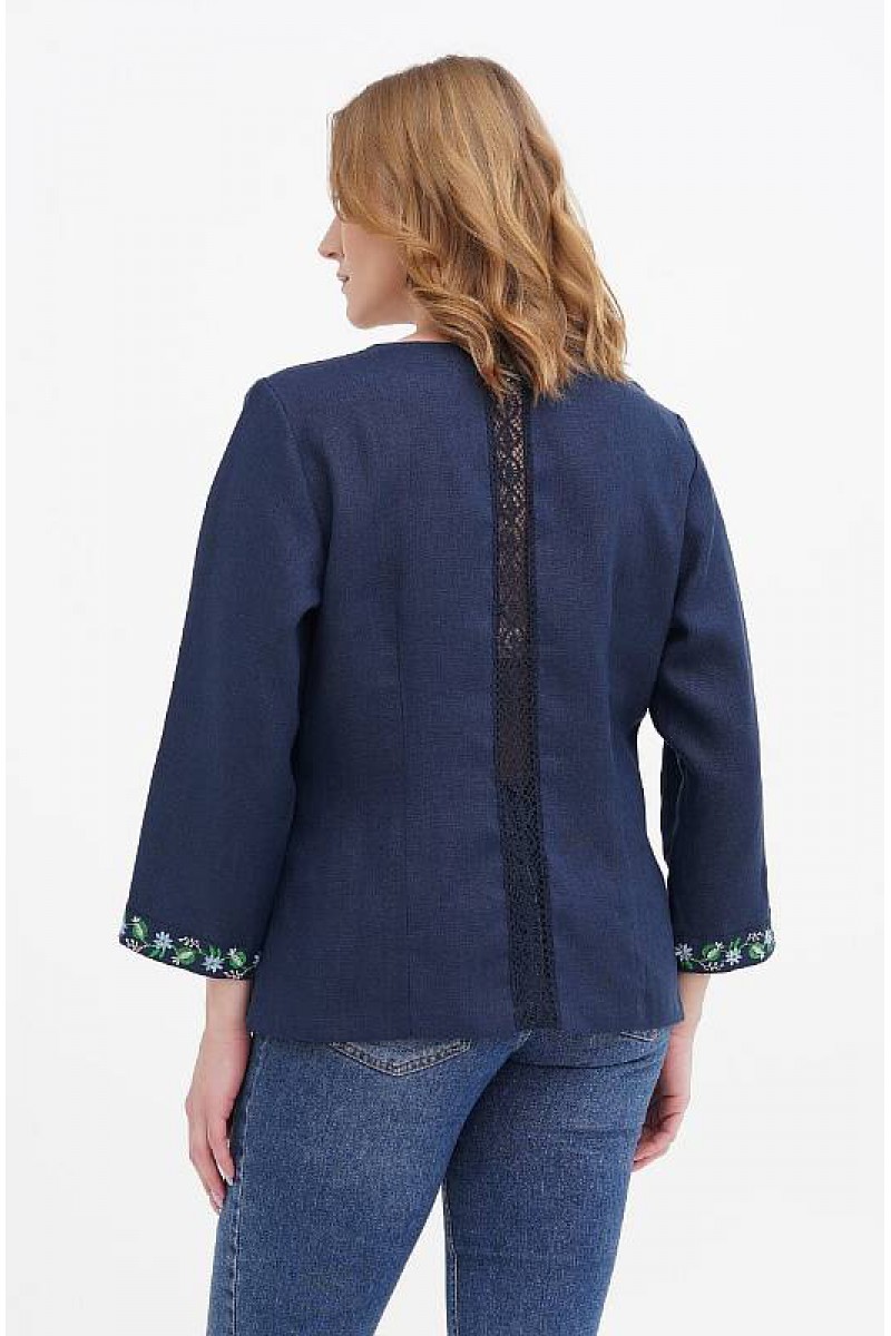 Віолетта, блузка синя жіноча вишиванка з льону, з вишивкою Віолетта, блузка синя жіноча вишиванка з льону, з вишивкою