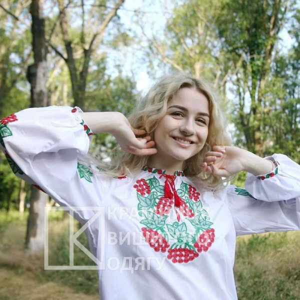 Red viburnum, women's embroidered shirt