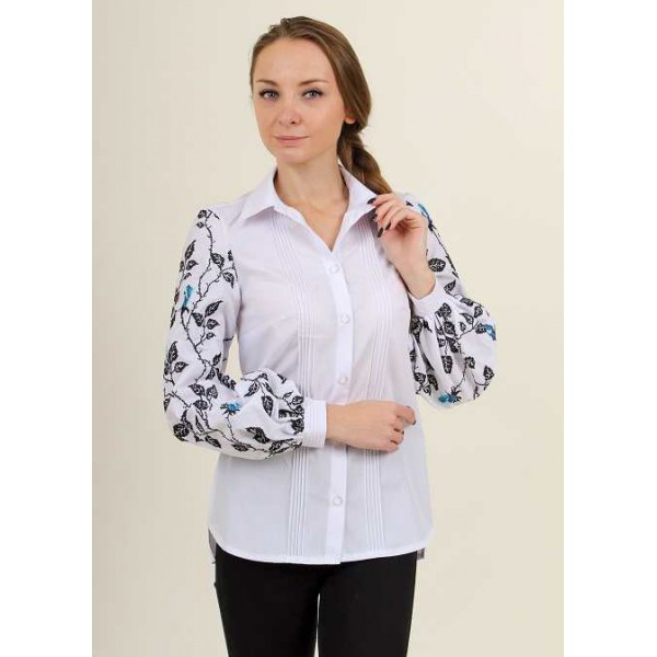 Uncut, women's embroidered shirt, white with blue