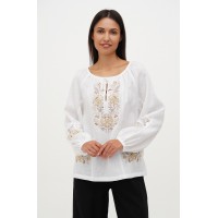 Women's white embroidered shirt with brown floral embroidery Solomiya