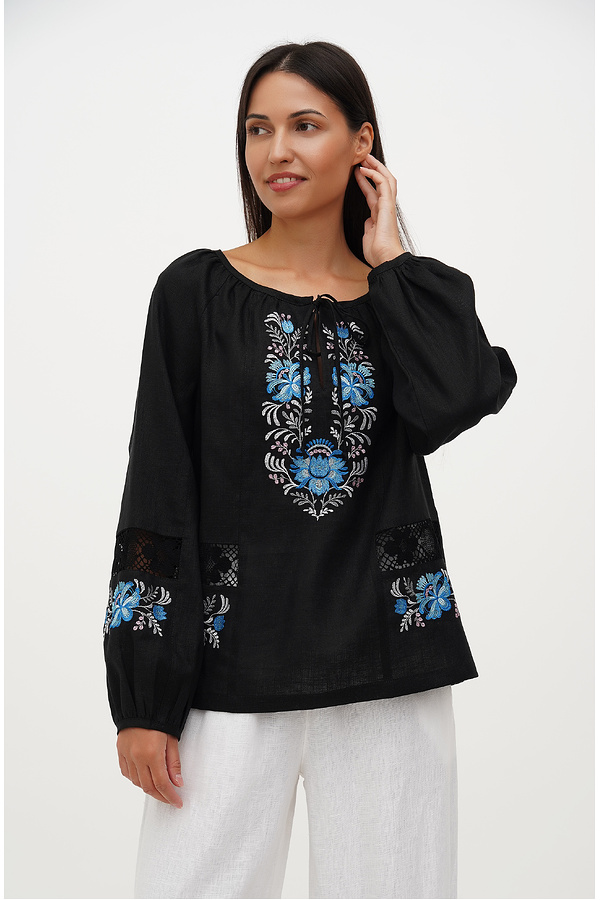 Women's linen embroidered shirt "Solomiia" black