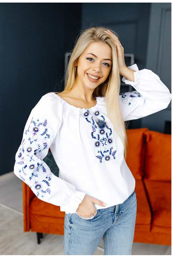 White women's embroidered blouse (vyshyvanka) “Viunok” blue 