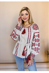 Олеся вышиванка женская бежевая (меланж) с красным