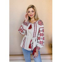 Olesya, women's embroidery, beige with red