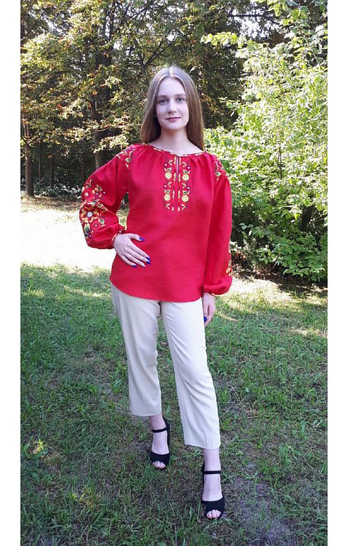Petrykivka, women's red embroidered jacket