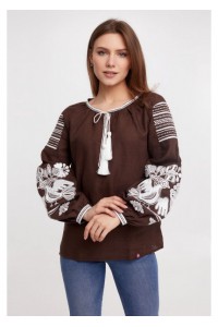 Nizhana, a women's embroidered shirt of a brown color with white embroidery