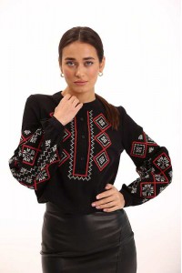 Уліта, блузка жіноча вишиванка чорна з червоною вишивкою
