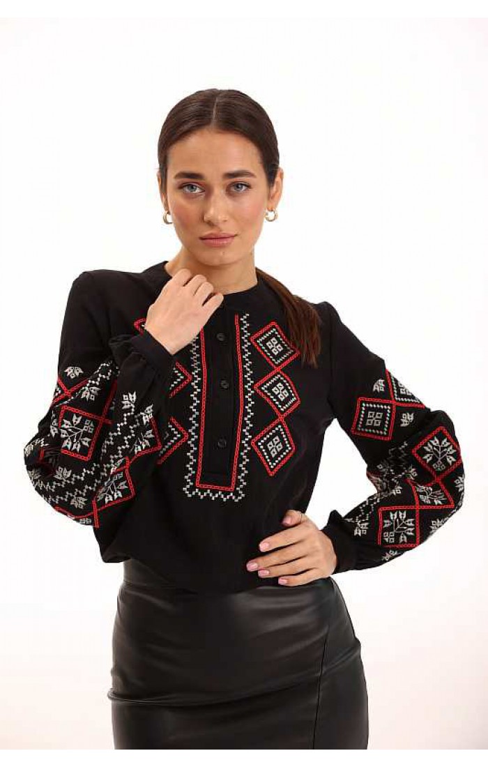 Ulita, embroidered women's blouse, black