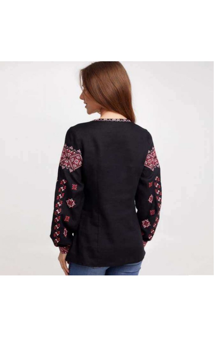 Yasmina, women's embroidered shirt made of black linen