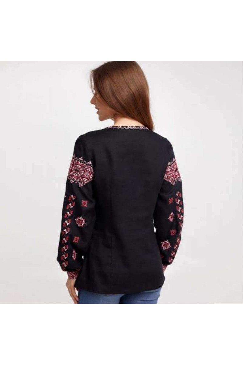 Yasmina, women's embroidered shirt made of black linen