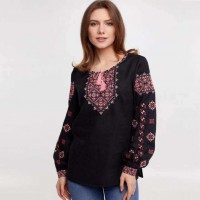 Вишиванка жіноча з чорного льону Ясміна