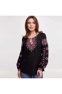 Yasmina, women's embroidered shirt made of black linen