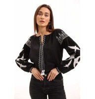 Women's black embroidered shirt with swallows