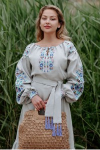 Women's gray embroidered dress Petrykivka