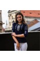 Blue women's 3/4 sleeve shirt with Ornament embroidery.