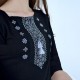 Ornament. navy blue women's t-shirt with embroidery 3/4