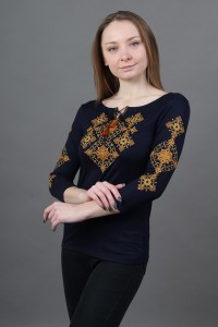 Women's embroidered t-shirt dark blue Amulet