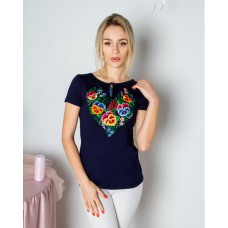 Women's T-shirt with dark-blue embroidery, Aniutka