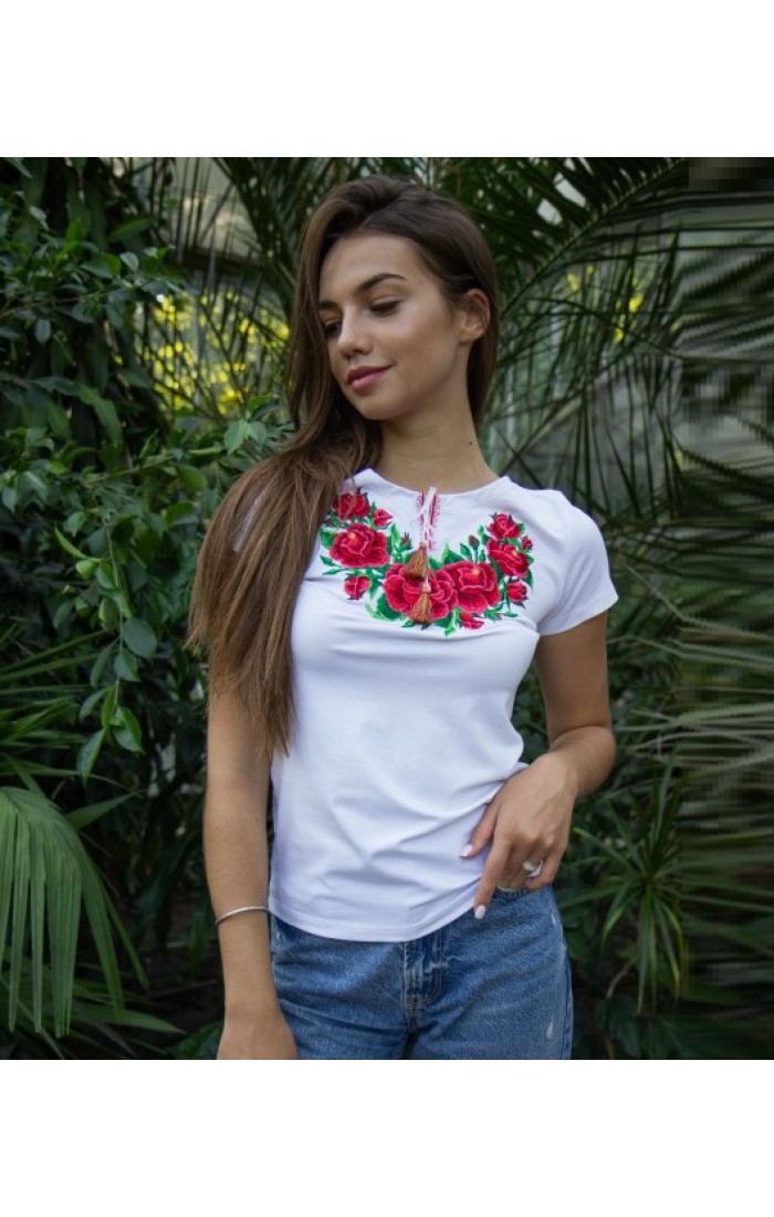 Gloria, women's embroidered white T-shirt