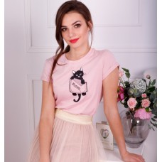 Мурр, розовая женская вышитая футболка
