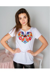 White embroidered T-shirt, white Seven Flowers.