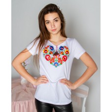 White embroidered T-shirt, white Seven Flowers.