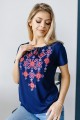 Синя жіноча вишита футболка вишиванка Зоряна ніч, розмір XL