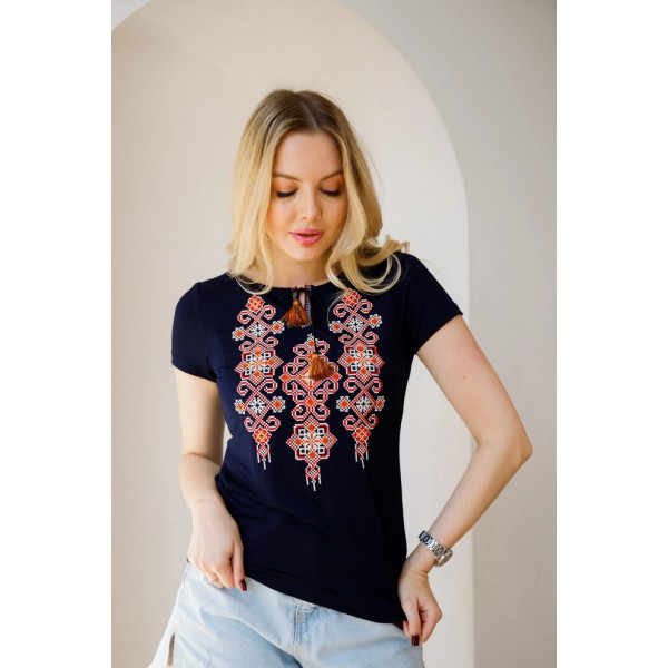 Dark blue t-shirt with red embroidery of Hellas