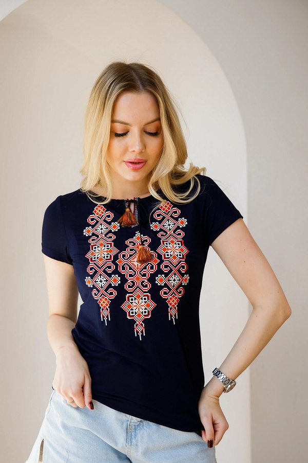 Футболка темно-синя з червоною вишивкою Еллада, 4XL