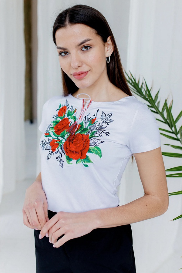 White women's embroidered t-shirt vyshyvanka Monika size S