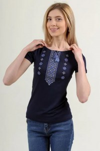 Blue women's t-shirt with embroidery Ornament