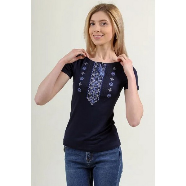 Blue women's t-shirt with embroidery Ornament