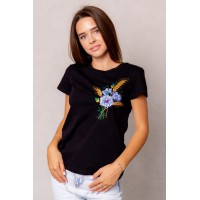 Black women's t-shirt with embroidered Bouquet of Resilience L