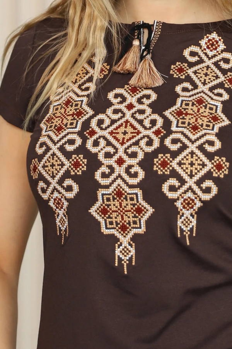 Футболка коричнева жіноча з коротким рукавом Еллада, 4XL