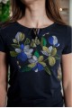 Radiance, blue women's t-shirt, short sleeve, with embroidered ornament on the chest