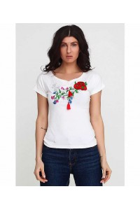 Women's embroidered T-shirt white Rose