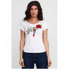 Women's embroidered T-shirt white Rose