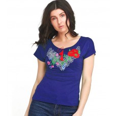 Women's embroidered t-shirt blue Rose