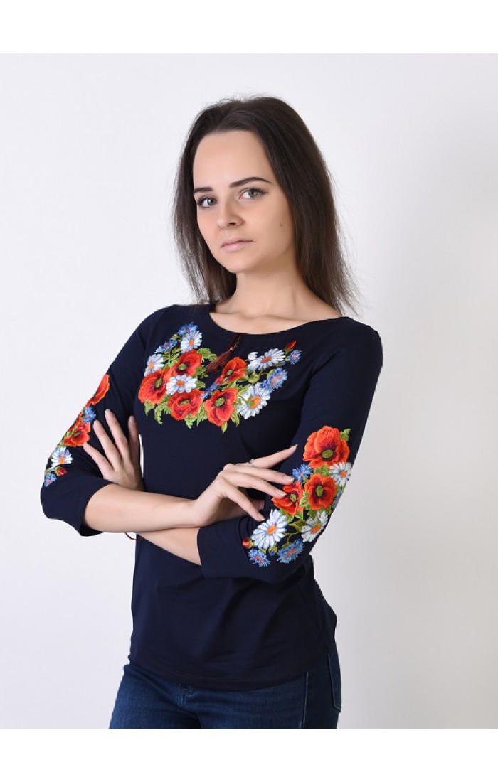 Mazurka plus, women's blue embroidered T-shirt