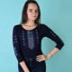 Ornament. navy blue women's t-shirt with embroidery 3/4