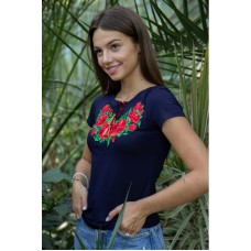 Женская вышитая футболка Глория (синяя из красная)