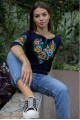 Women's T-shirt with dark-blue embroidery, Aniutka