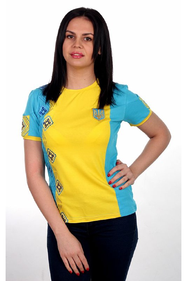 Ukraine, yellow-blue, women's embroidered T-shirt, S