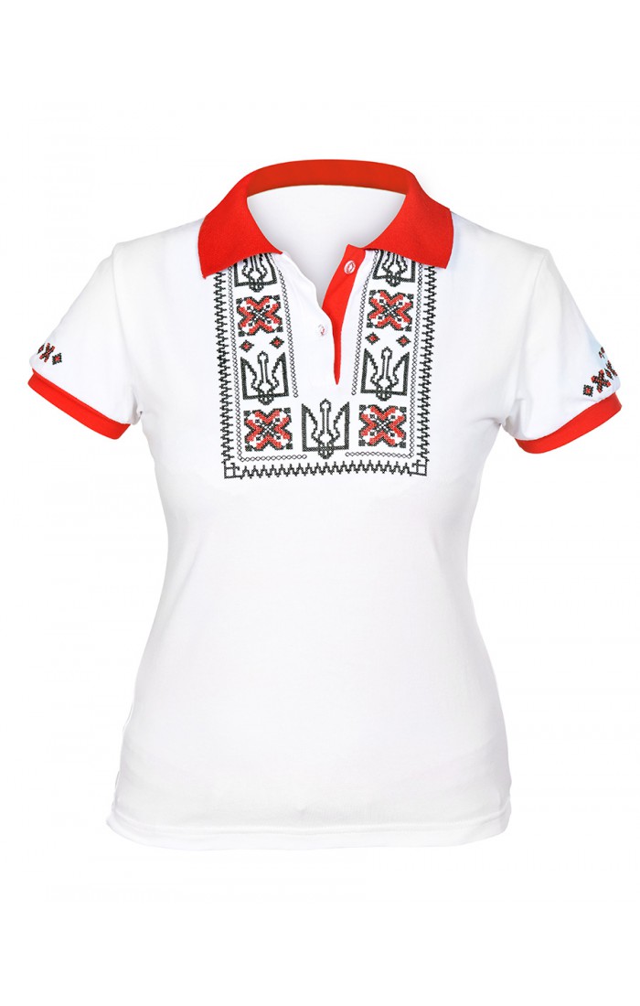 Поло з вишивкою Україна біло-червона жіноча