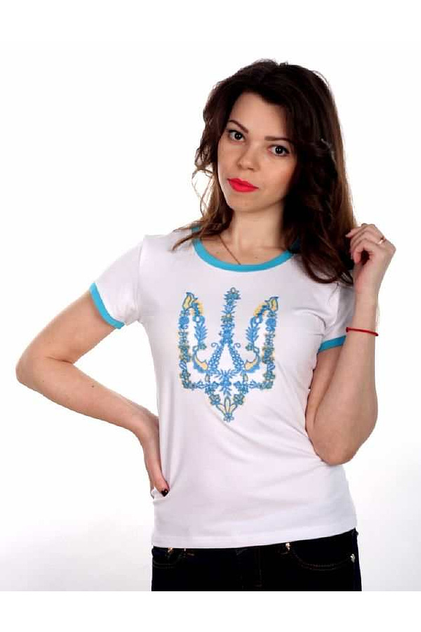 White T-shirt with embroidery "My Country" 